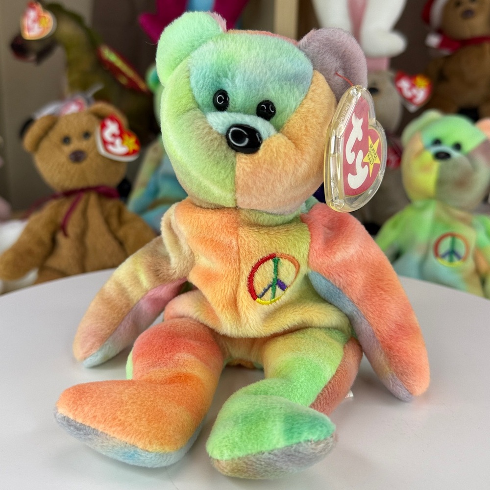 ☮️❤️Rare Tag Errors/PVC Pellets - TY Peace Beanie Baby 1996 -  MWMT